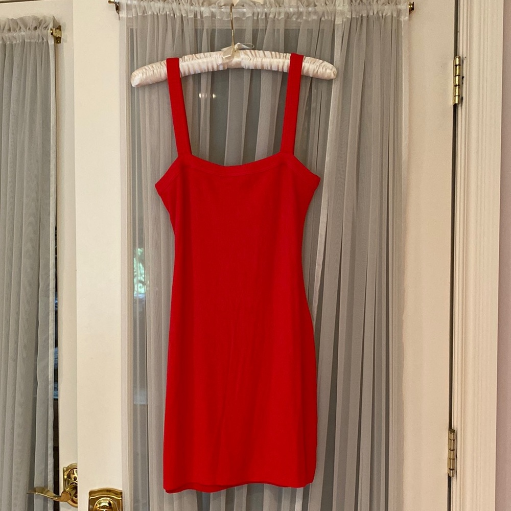 Red ribbed mini dress